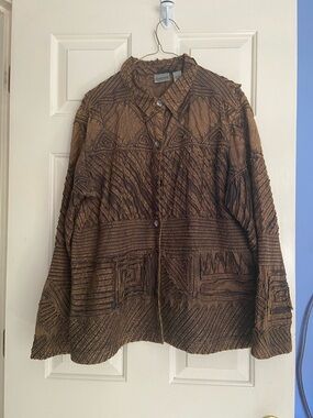 Chico's Brown Embroidered Button-Front Jacket